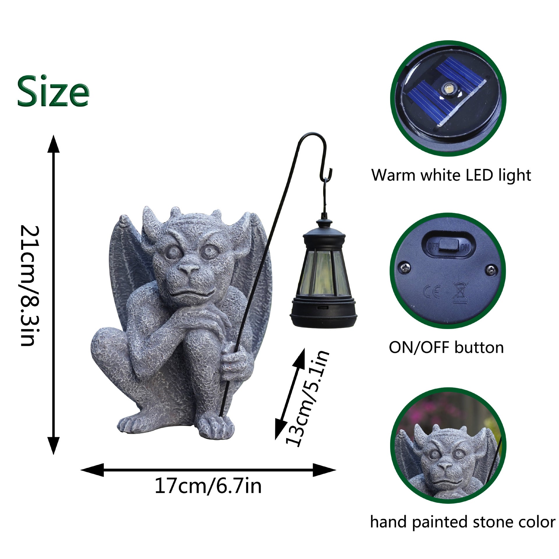 Solar-Powered Gargoyle Statue with LED Lantern – Gothic Outdoor Halloween Garden Decor - Image 5