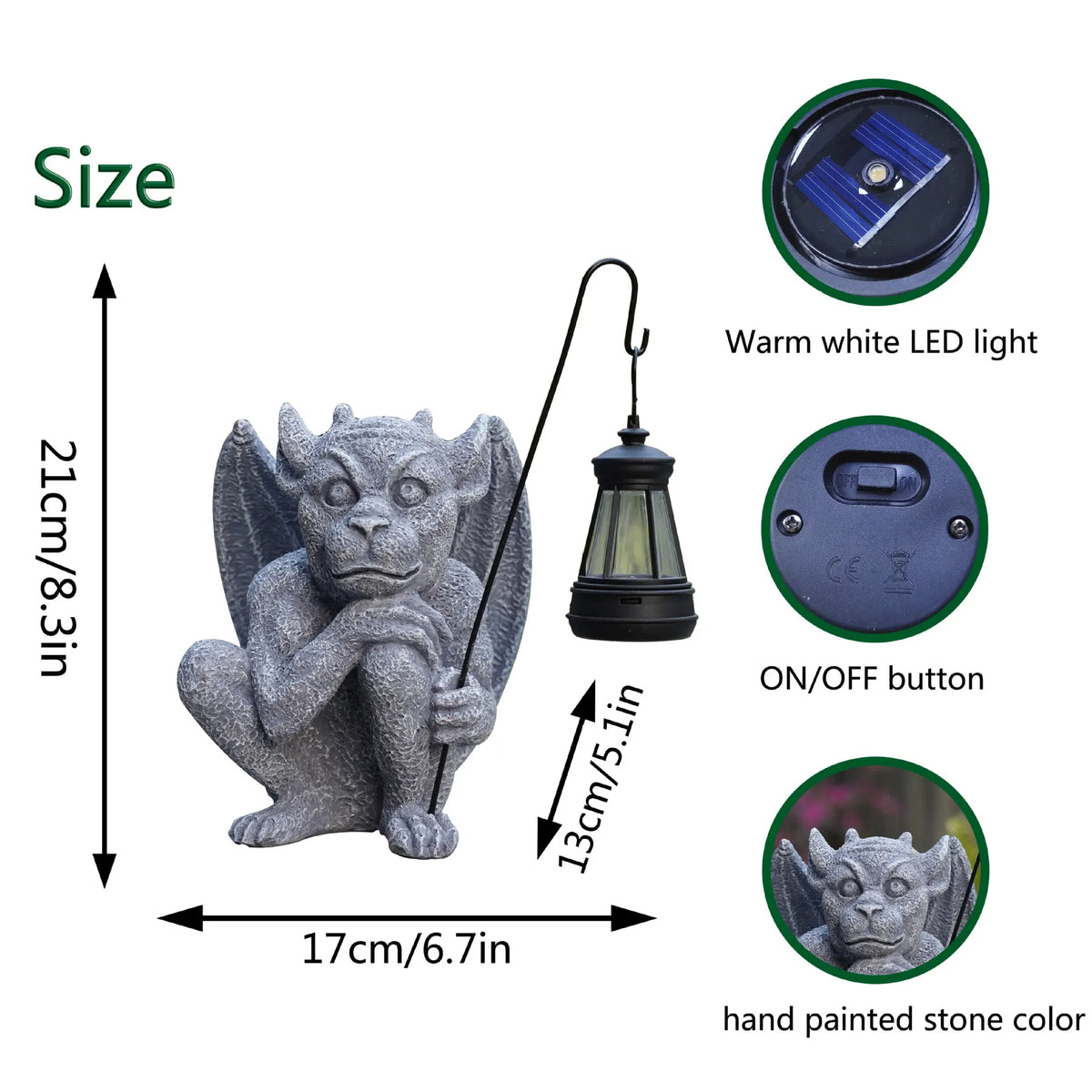 Solar-Powered Gargoyle Statue with LED Lantern – Gothic Outdoor Halloween Garden Decor - Image 5