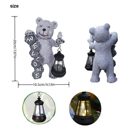 Solar-Powered Welcome Bear Statue with LED Lantern - Outdoor Garden & Patio Decor - Image 4