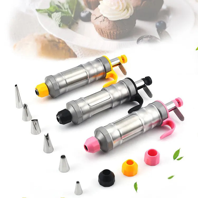Black Cream Piping Gun for Cookie Decorating - 6 Nozzle DIY Set for Baking and Cake Decoration - Image 2