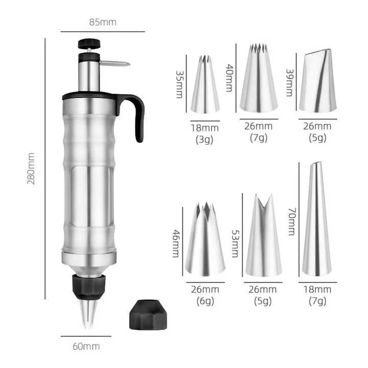 Black Cream Piping Gun for Cookie Decorating - 6 Nozzle DIY Set for Baking and Cake Decoration - Image 4