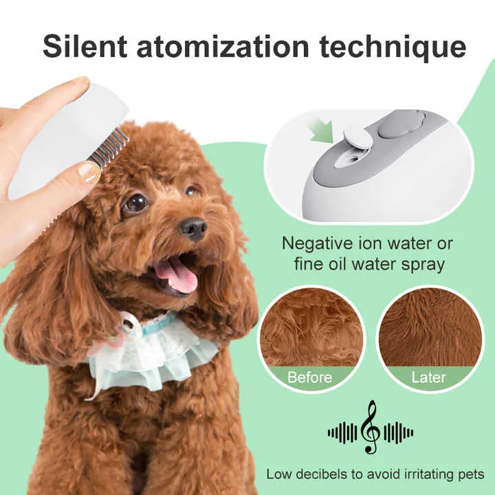 2 Pcs Grey and White 3-in-1 Pet Grooming Steam Brush – Silent, Heated Brush for Fur Removal and Odor Elimination - Image 2