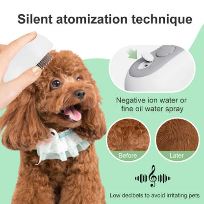 2 Pcs Grey and White 3-in-1 Pet Grooming Steam Brush – Silent, Heated Brush for Fur Removal and Odor Elimination - Image 2