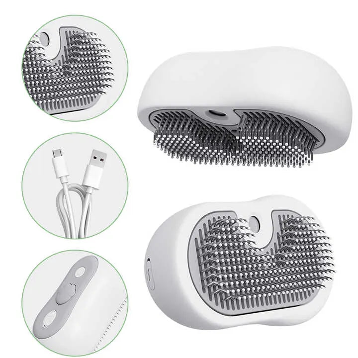 2 Pcs Grey and White 3-in-1 Pet Grooming Steam Brush – Silent, Heated Brush for Fur Removal and Odor Elimination - Image 3