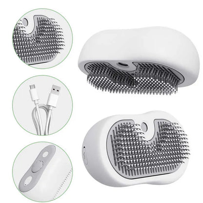 2 Pcs Grey and White 3-in-1 Pet Grooming Steam Brush – Silent, Heated Brush for Fur Removal and Odor Elimination - Image 3