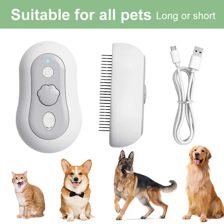 2 Pcs Grey and White 3-in-1 Pet Grooming Steam Brush – Silent, Heated Brush for Fur Removal and Odor Elimination - Image 5