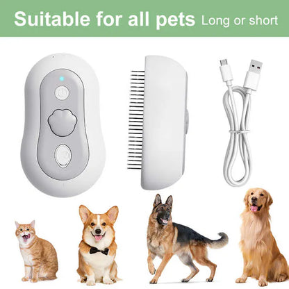 2 Pcs Grey and White 3-in-1 Pet Grooming Steam Brush – Silent, Heated Brush for Fur Removal and Odor Elimination - Image 5