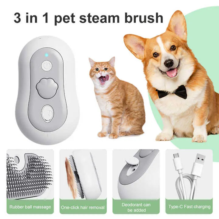 2 Pcs Grey and White 3-in-1 Pet Grooming Steam Brush – Silent, Heated Brush for Fur Removal and Odor Elimination - Image 6