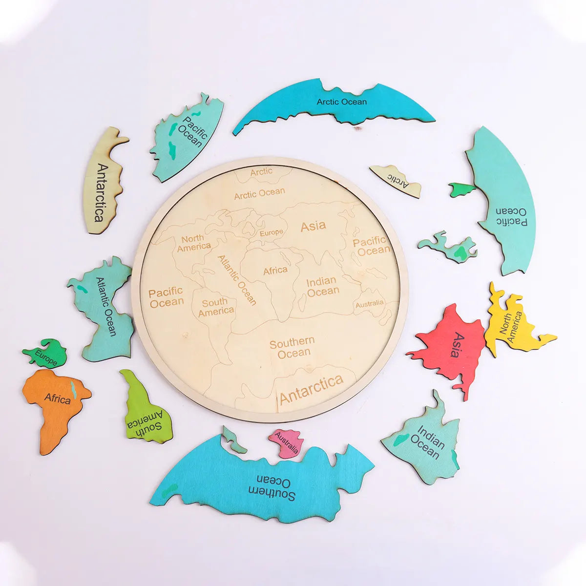 Colorful Wooden World Map Puzzle – 7 Continents Educational Geography Toy for Kids - Image 2