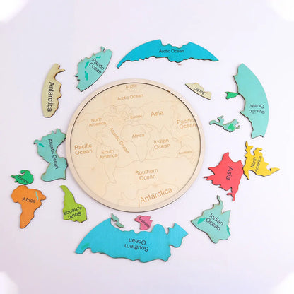 Colorful Wooden World Map Puzzle – 7 Continents Educational Geography Toy for Kids - Image 2