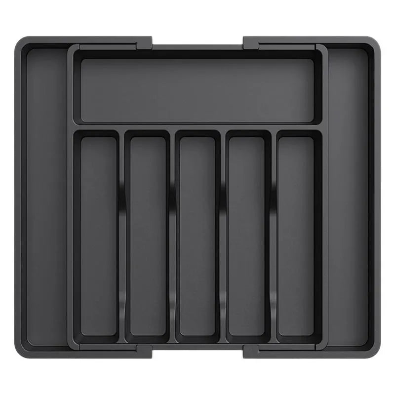 Black Adjustable Polypropylene Kitchen Drawer Organizer – 8 Compartments, Large Capacity, Easy to Clean