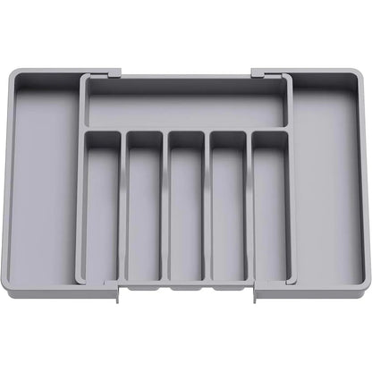 Grey Adjustable Polypropylene Kitchen Drawer Organizer - 8 Compartments, Large Capacity, Easy to Clean