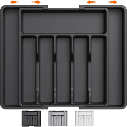 Grey Adjustable Polypropylene Kitchen Drawer Organizer - 8 Compartments, Large Capacity, Easy to Clean - Image 2