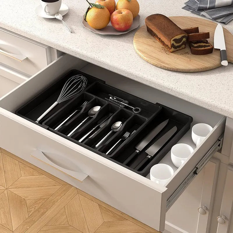 Grey Adjustable Polypropylene Kitchen Drawer Organizer - 8 Compartments, Large Capacity, Easy to Clean - Image 5