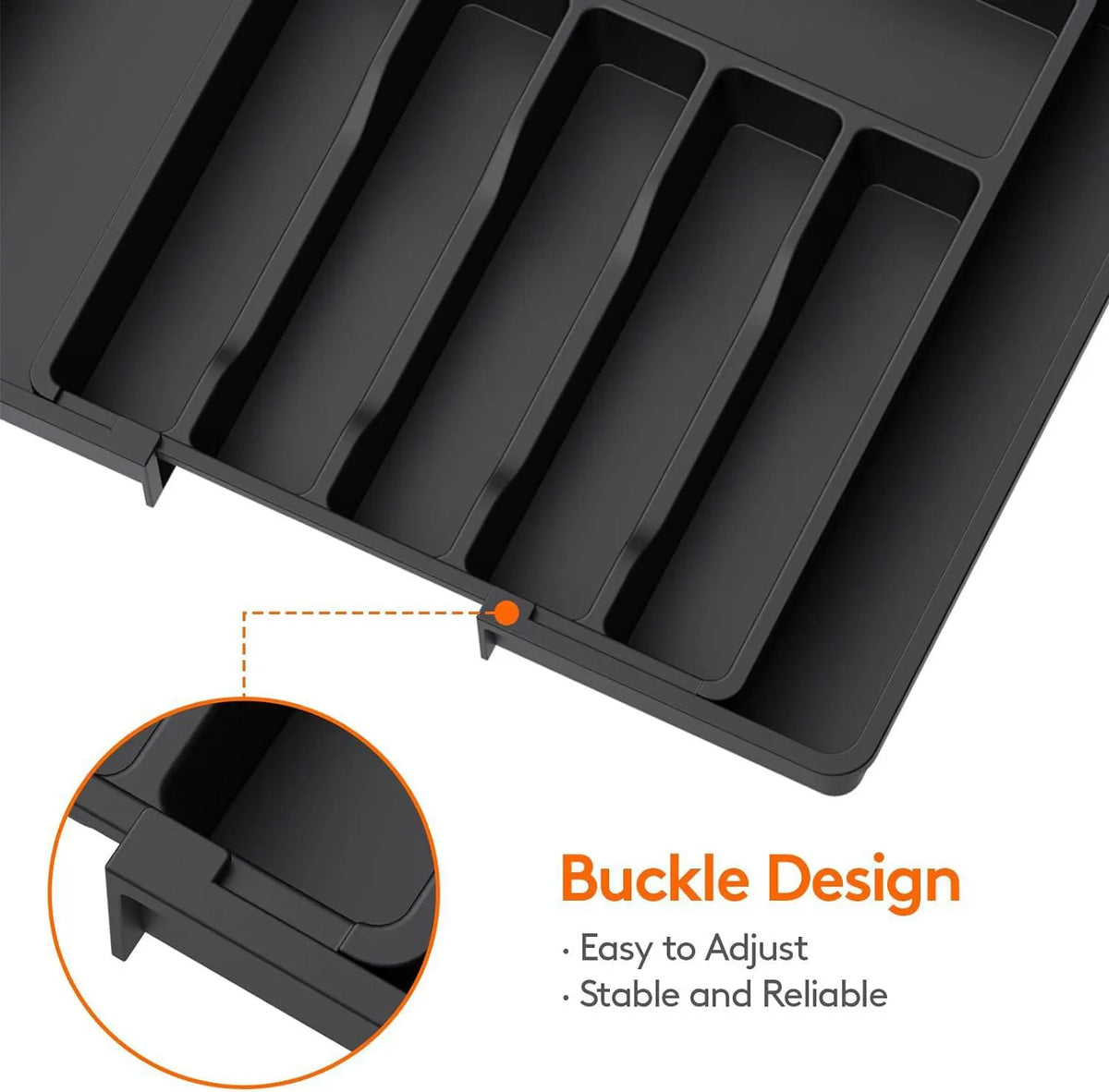 Grey Adjustable Polypropylene Kitchen Drawer Organizer - 8 Compartments, Large Capacity, Easy to Clean - Image 9