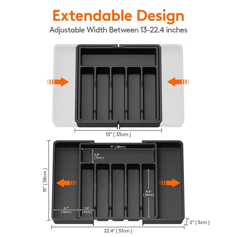White Adjustable Polypropylene Kitchen Drawer Organizer - 8 Compartments, Large Capacity, Easy to Clean - Image 4