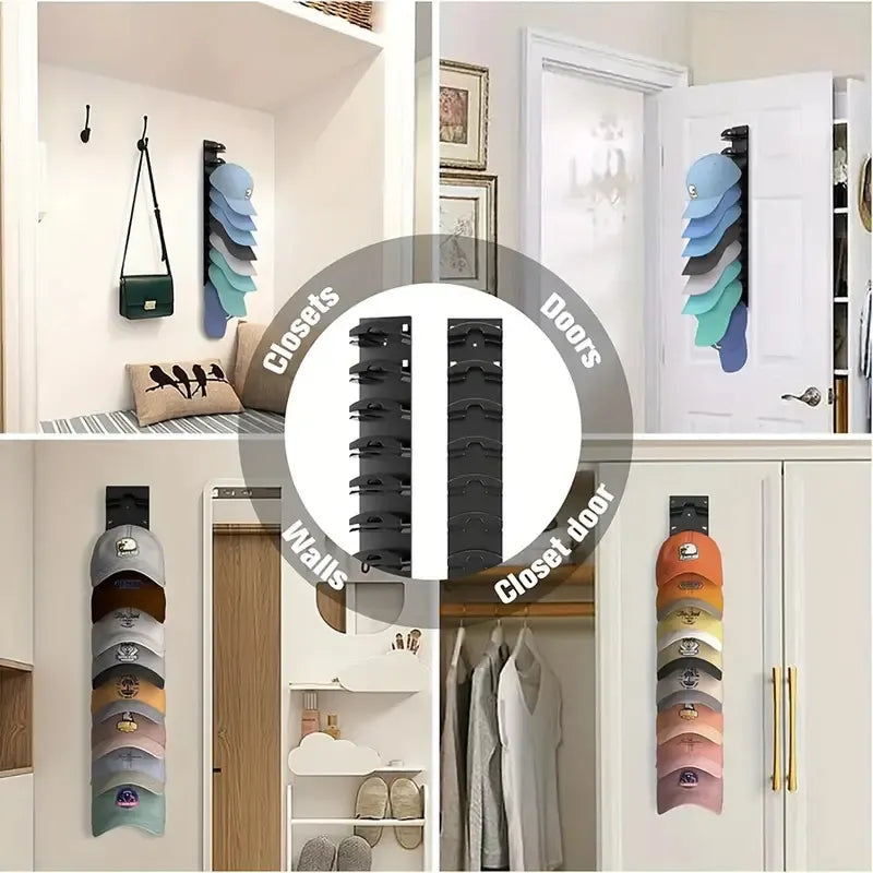 1 Pcs Black Adjustable Hat Organizer Rack for Baseball Caps - Space Saving Wall-Mounted Hat Storage with 2 Hanging Methods for Display and Storage(Baseball cap is a shooting prop and is not included) - Image 7