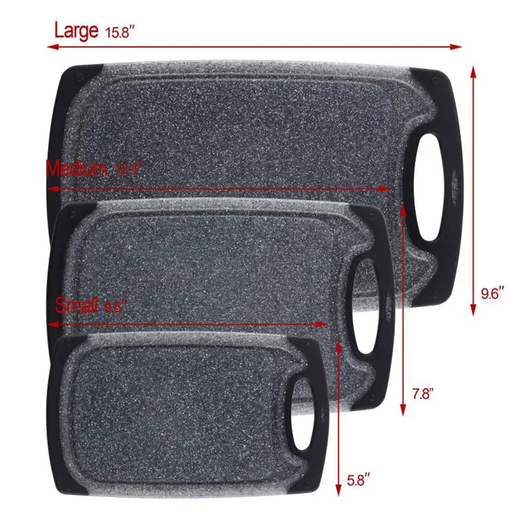 Black 3-Piece Marble Pattern Cutting Board Set – Non-slip PP Plastic, Hanging Design, Kitchen Knife Chopping Board for Vegetable and Meat Prep - Image 2