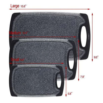 Black 3-Piece Marble Pattern Cutting Board Set – Non-slip PP Plastic, Hanging Design, Kitchen Knife Chopping Board for Vegetable and Meat Prep - Image 2