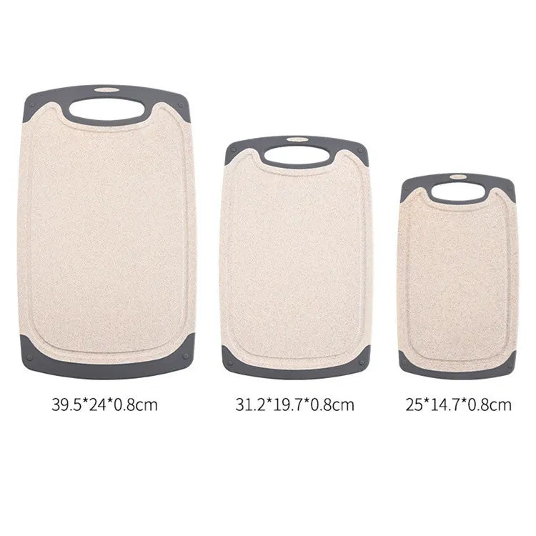 Beige 3-Piece Wheat Straw Cutting Board Set – Non-slip, Groove Design, Plastic Chopping Board for Kitchen Use - Image 3