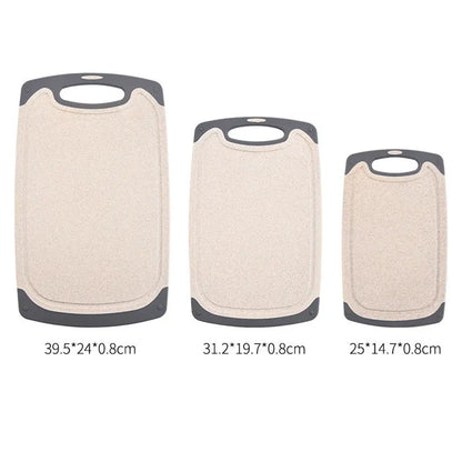 Beige 3-Piece Wheat Straw Cutting Board Set – Non-slip, Groove Design, Plastic Chopping Board for Kitchen Use - Image 3