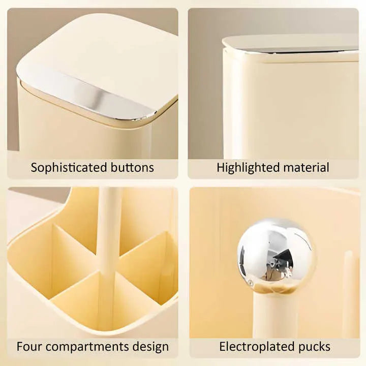 Cream Yellow Automatic Lifting Makeup Brush Holder with 4 Compartments, Large Capacity Cosmetic Brush Organizer(Makeup brushes are shooting props and are not included) - Image 6