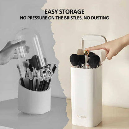 Black Silver Automatic Lifting Makeup Brush Holder with 4 Compartments, Large Capacity Cosmetic Brush Organizer(Makeup brushes are shooting props and are not included) - Image 7