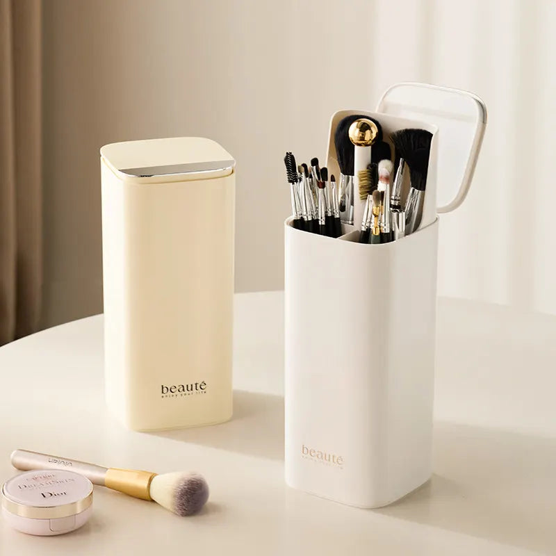 Black Gold Automatic Lifting Makeup Brush Holder with 4 Compartments, Large Capacity Cosmetic Brush Organizer(Makeup brushes are shooting props and are not included) - Image 2