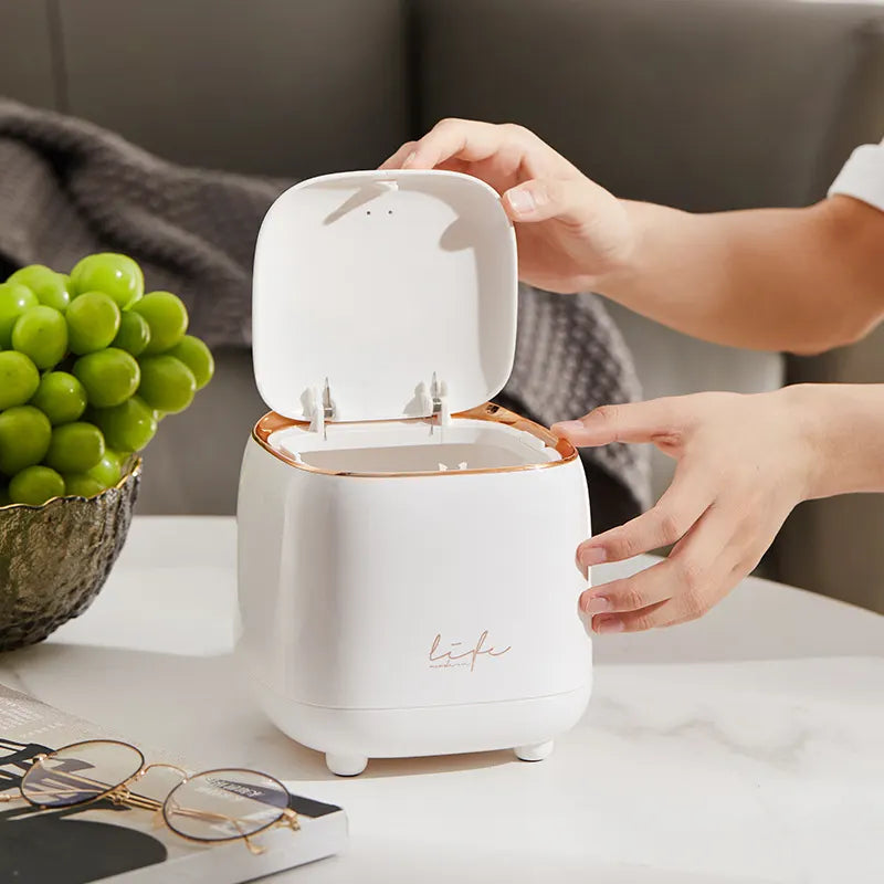 White Portable Tabletop Trash Can with Dual-Layer Design – Convenient for Desk Organization - Image 3