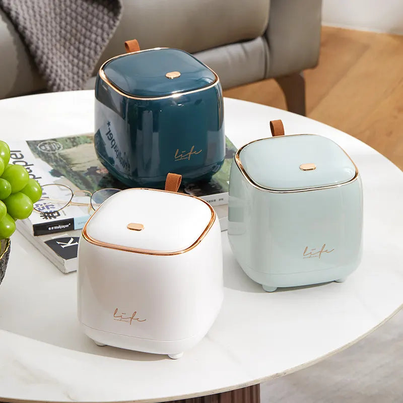 Dark Green Portable Tabletop Trash Can with Dual-Layer Design - Convenient for Desk Organization - Image 2