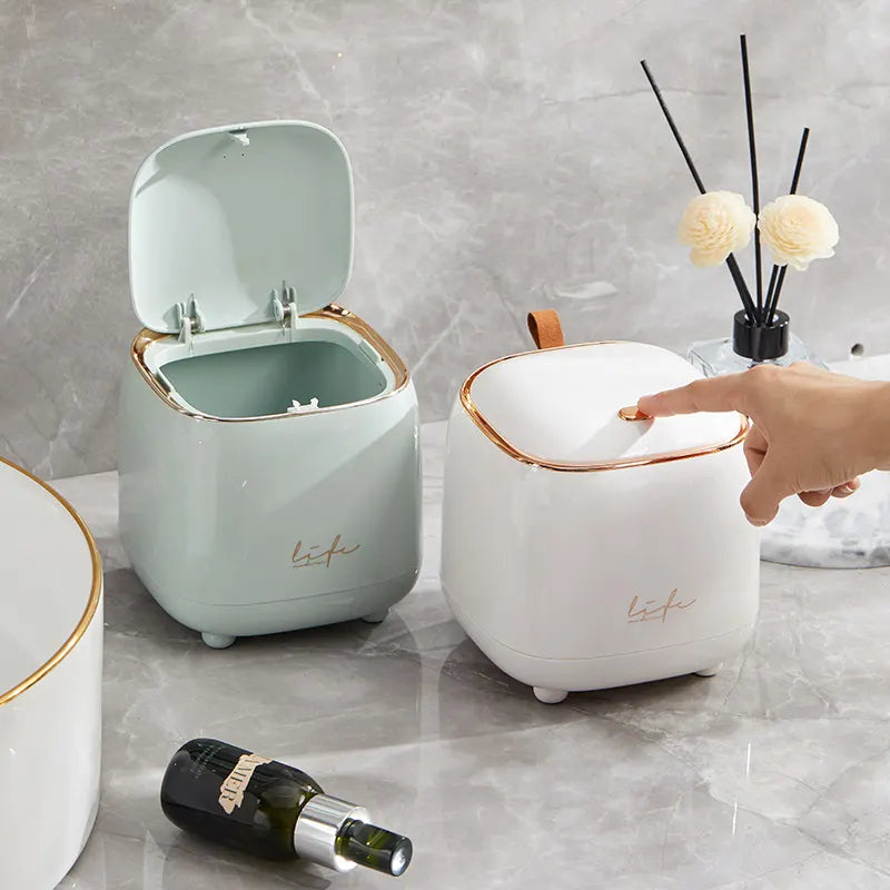 Dark Green Portable Tabletop Trash Can with Dual-Layer Design - Convenient for Desk Organization - Image 4