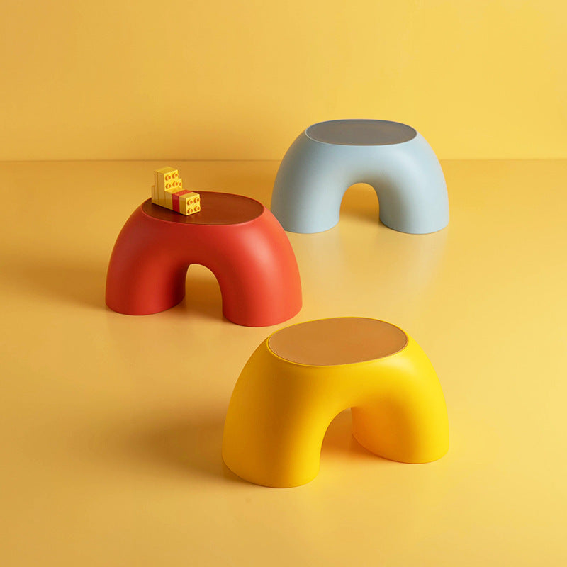 Red Minimalist Round Shape Footstool - Durable Anti-slip Rainbow Stool for Home, Creative Design PP+Polypropylene Material, Comfortable Shoe Bench - Image 2