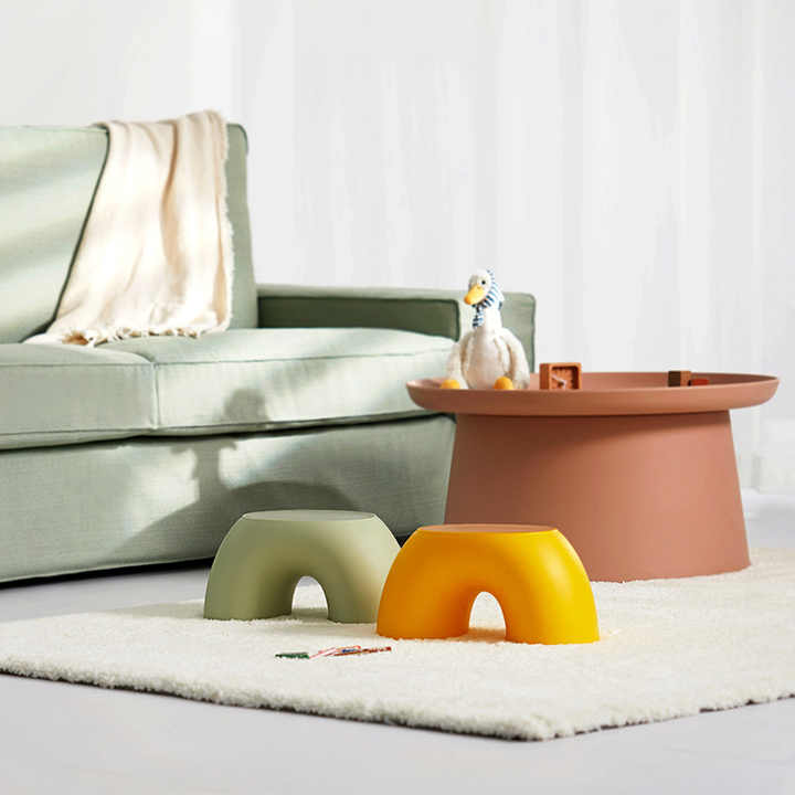 Red Minimalist Round Shape Footstool - Durable Anti-slip Rainbow Stool for Home, Creative Design PP+Polypropylene Material, Comfortable Shoe Bench - Image 5