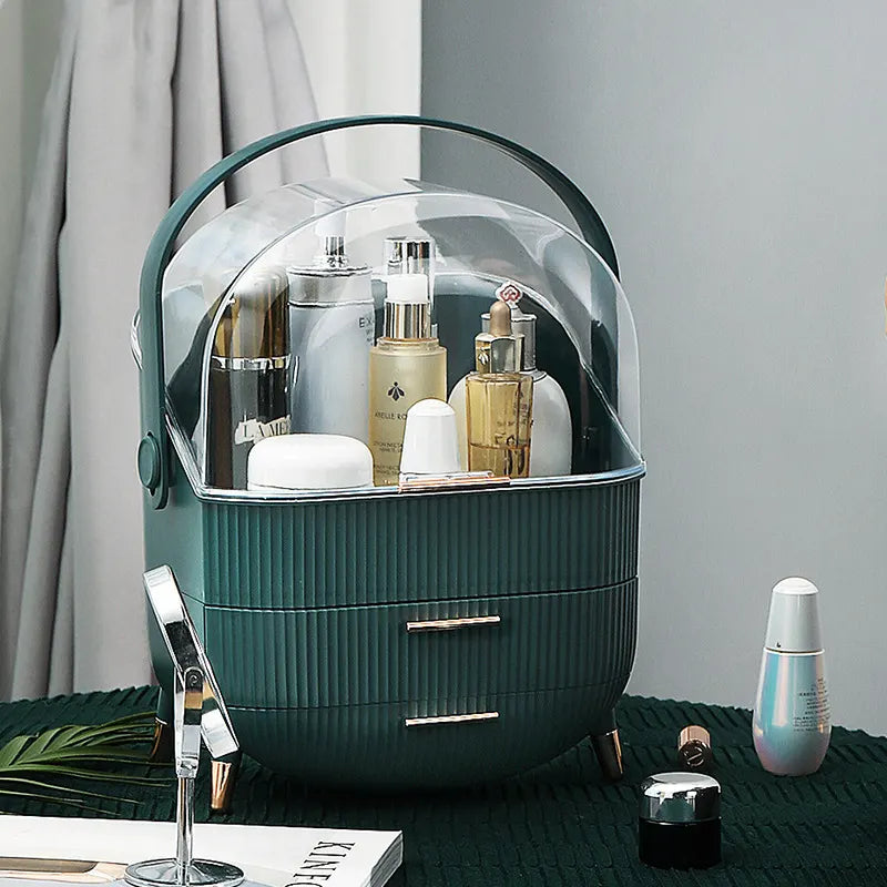 Dark Green Multifunctional Makeup Organizer with Large Capacity and Transparent Design(Makeup is a prop for shooting and is not included) - Image 2