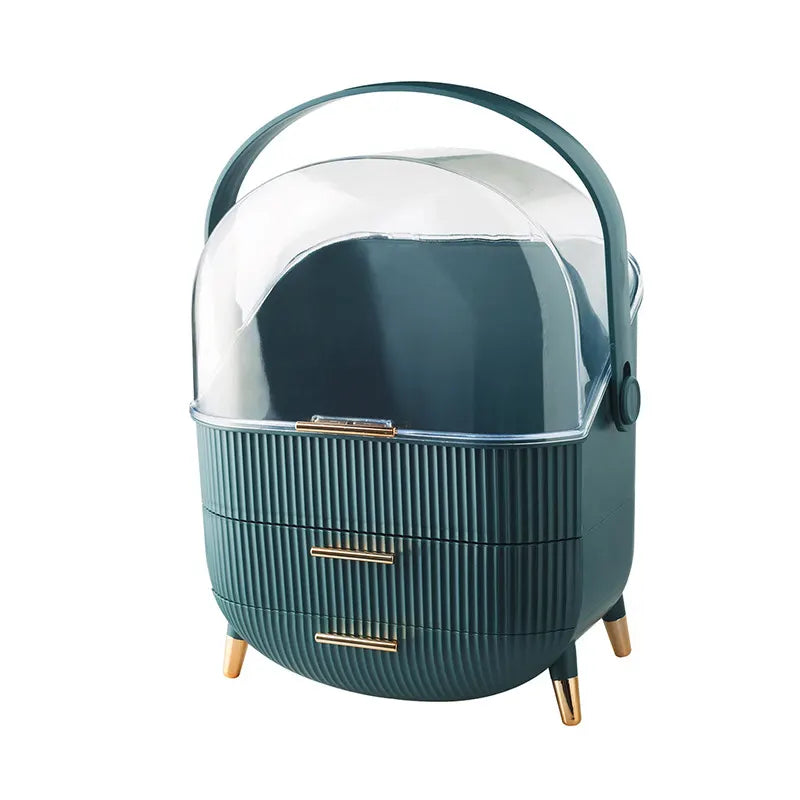 Dark Green Multifunctional Makeup Organizer with Large Capacity and Transparent Design(Makeup is a prop for shooting and is not included) - Image 3