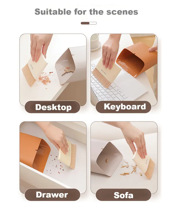2 Set Grey Mini Desktop Sweeper and Trash Bin Set | Compact Desk Cleaning Brush Organizer | Small Tabletop Sweeping Dustpan for Home and Office Use - Image 4