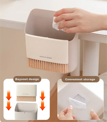 2 Set Grey Mini Desktop Sweeper and Trash Bin Set | Compact Desk Cleaning Brush Organizer | Small Tabletop Sweeping Dustpan for Home and Office Use - Image 5