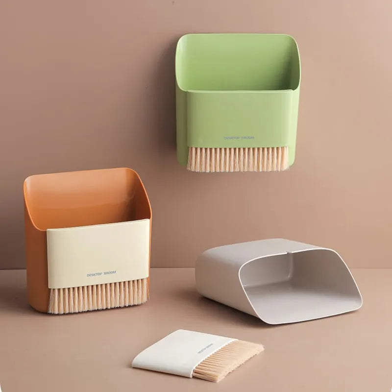 2 Set Orange Mini Desktop Sweeper and Trash Bin Set | Compact Desk Cleaning Brush Organizer | Small Tabletop Sweeping Dustpan for Home and Office Use - Image 2