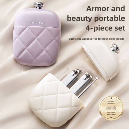 2 Pcs Purple Portable Nail Care Kit - Compact Manicure Set with Nail Clippers, Tweezers, and Nail File - Stylish Storage Case - Image 4