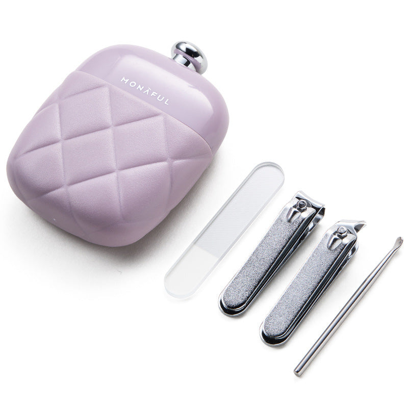2 Pcs Apricot Portable Nail Care Kit - Compact Manicure Set with Nail Clippers, Tweezers, and Nail File - Stylish Storage Case - Image 2