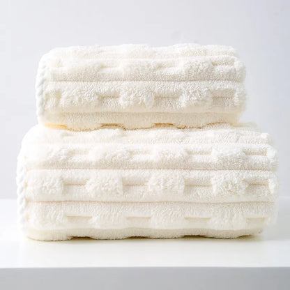 Beige Thickened Coral Fleece Towel Set, Large Bath Towel & Face Towel Combo, Soft & Absorbent Towels for Home Use