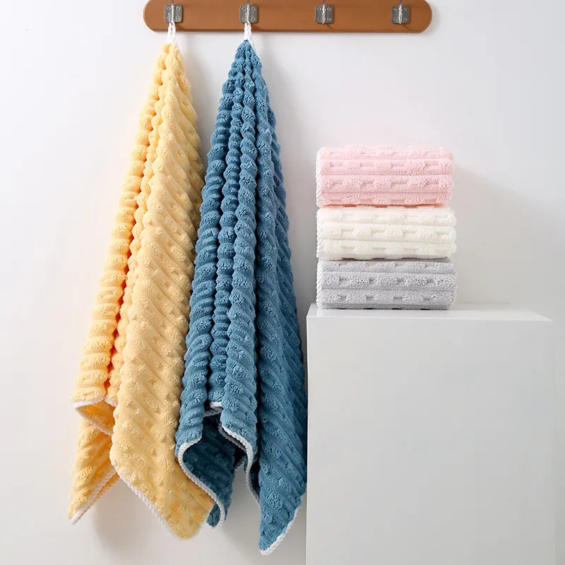 Beige Thickened Coral Fleece Towel Set, Large Bath Towel & Face Towel Combo, Soft & Absorbent Towels for Home Use - Image 3