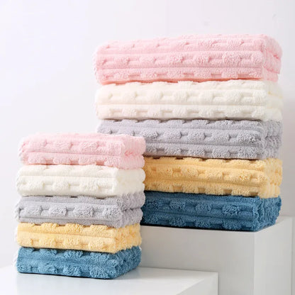 Yellow Thickened Coral Fleece Towel Set, Large Bath Towel & Face Towel Combo, Soft & Absorbent Towels for Home Use - Image 2