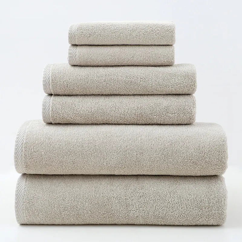 Beige Premium Cotton Towel Set - 6 Pieces, Soft & Absorbent Bath Towels for Adults