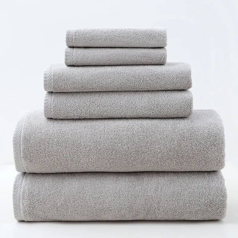 Light Gray Premium Cotton Towel Set - 6 Pieces, Soft & Absorbent Bath Towels for Adults