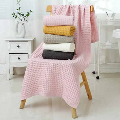 White  Luxury Cotton Waffle Bath Towel, Soft, Quick-Drying, Water Absorbent, Unisex, for Home Use - Image 2