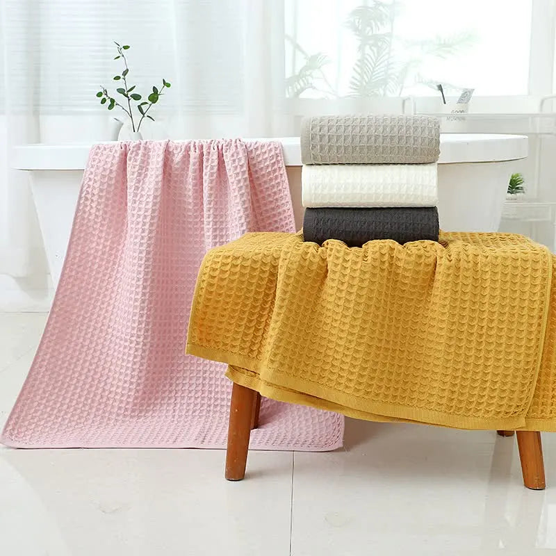 White  Luxury Cotton Waffle Bath Towel, Soft, Quick-Drying, Water Absorbent, Unisex, for Home Use - Image 3