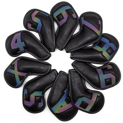 Black covers with  Laser numbers, Premium PU Leather Golf Iron Headcover Set (10pcs) | Numbered 4-9, P, S, A, X | Protective Club Covers for Irons