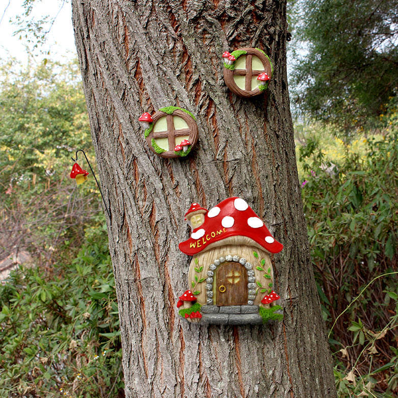 Enchanting Fairy Garden Mushroom House Set - Whimsical Tree Trunk Decor for Outdoor Gardens - Image 2