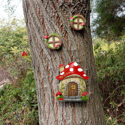 Enchanting Fairy Garden Mushroom House Set - Whimsical Tree Trunk Decor for Outdoor Gardens - Image 2